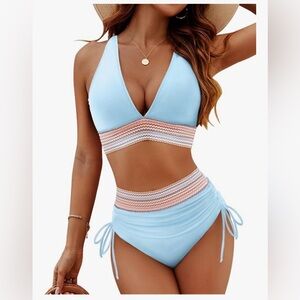 High Waisted 2 pc bikini size XS. NWOT.   Light blue.